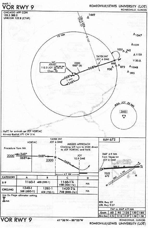 ROMEOVILLE/LEWIS UNIVERSITY (LOT) VOR RWY 9 approach chart