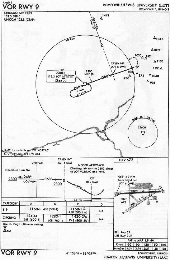 ROMEOVILLE/LEWIS UNIVERSITY (LOT) VOR RWY 9 approach chart